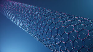 3d Illustration structure of the graphene tube, abstract nanotechnology hexagonal geometric form close-up, concept graphene atomic structure, concept graphene molecular structure. Carbon tube.